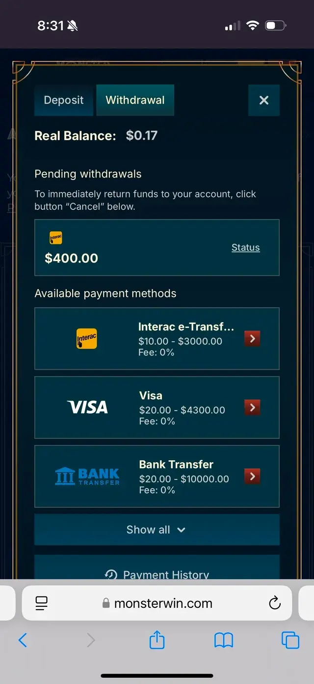 MONSTERWIN CASINO Home pay