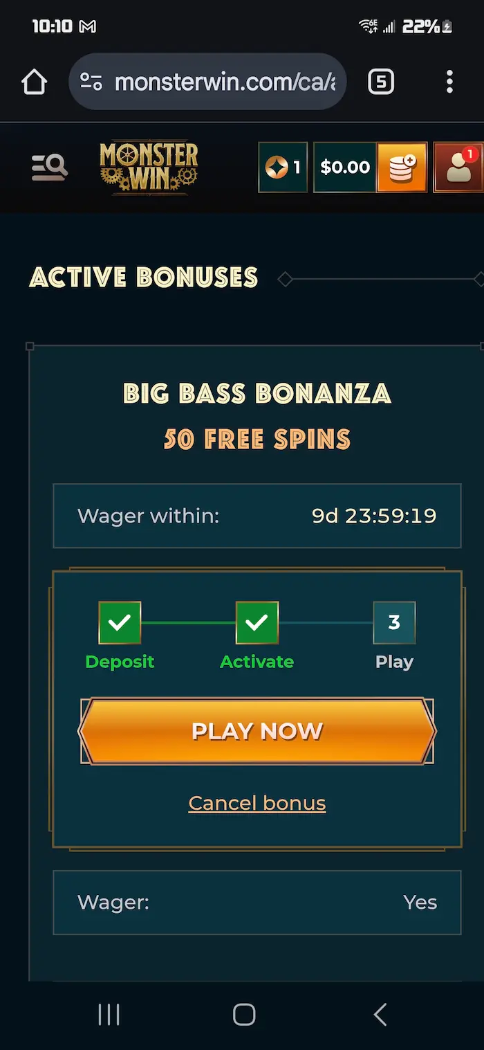 MONSTERWIN CASINO Home bonus